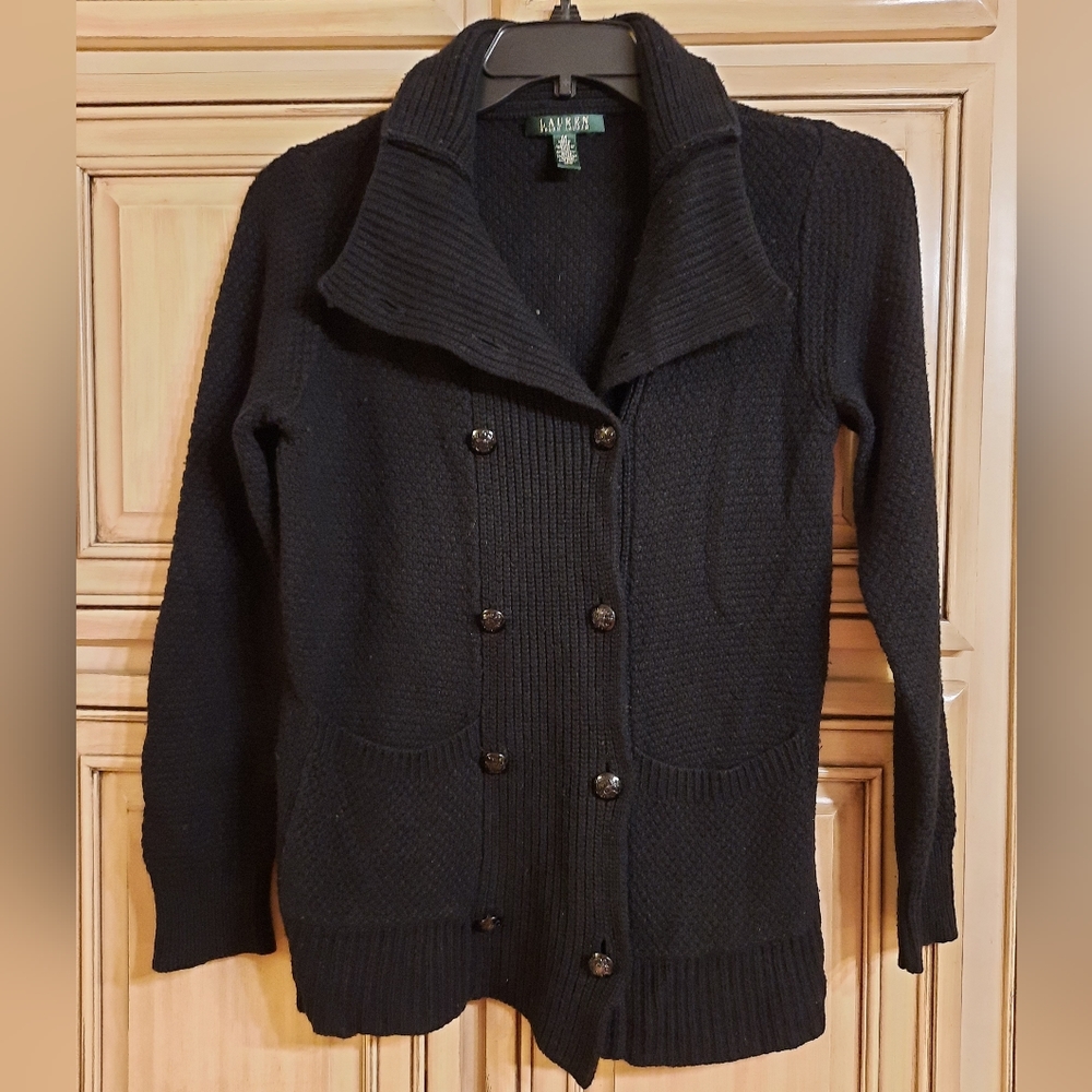 Lauren Ralph Lauren Black Double Breasted Sweater -‎ Size Medium - M